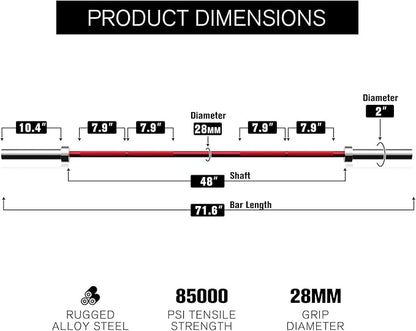 RITFIT Olympic Barbell 4ft/4.8ft/6ft - 2 Inch Weight Bar for Strength Training, Weightlifting, Squat, Deadlift, Bench Press, Curl, Overhead Press - 350lbs/500lbs Capacity