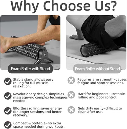 RUNWE Foam Roller with Stand - Roller Foam for Back Pain, 21 inch Trigger Point Deep Tissue Massage, Medium Density Grid Bracket Foam Rollers, Myofascial Release, Relieves Leg Muscle Pain