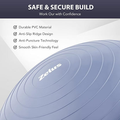 ZELUS Balance Ball Trainer with Resistance Bands and Foot Pump, Inflatable Yoga Ball for Home Gym Workouts, 23 Inch Exercise Half Ball for Balance Training Core Strength Fitness More, 330lb Cap