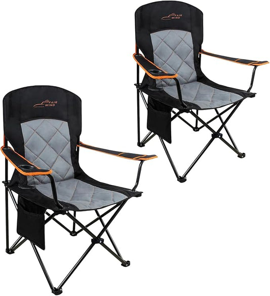 FAIR WIND 2 Pack Oversized Fully Padded Camping Chair Heavy Duty Quad Fold Arm Chair Support 350