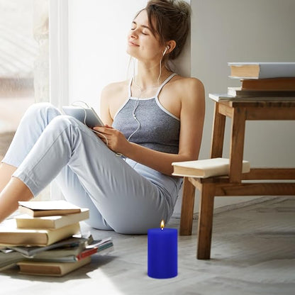 3 Packs 2.8x6 Inch Blue Colored Pillar Candles, Unscented Dripless Non-Toxic Smokeless Clean Long Lasting Burning Cylinder Candles for Home Dinner Table Decoration Emergency Power Outage