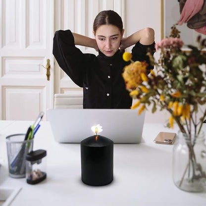 3x4 Inch Black Pillar Candles, 3 Packs Unscented Smokeless Dripless Halloween Cylinder Candles for Christmas, Wedding, Party, Home and Dinner Table, 45 Hours Burn