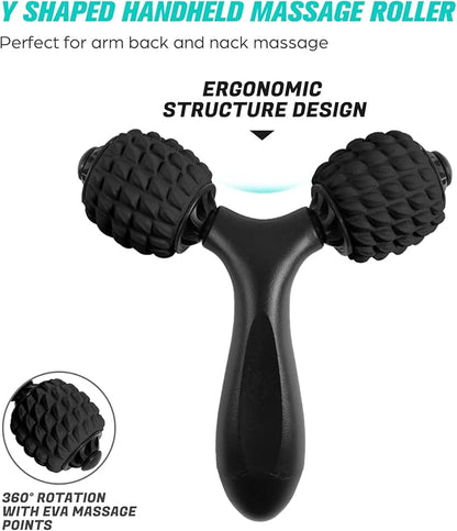 Odoland Foam Roller Set with 360° Trigger Point Massage Roller, Muscle Roller Stick, Y Shaped Handheld Roller, 2 Massage Ball for Leg, Arms, Muscle Myofascial and Deep Tissue Pain Relief, Black