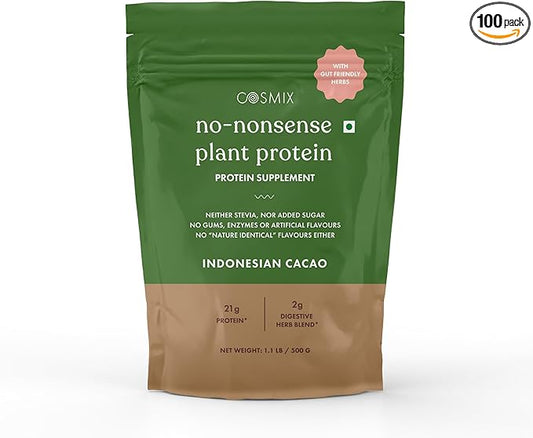 No Nonsense Plant Protein, Organic Brown Rice & Pea Isolate, Easy Digestion, 24G Protein/Serving, Gluten & Lactose Free Real Indonesian Cacao 500 G (Pack of 1)