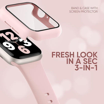 Compatible for Apple Watch Series 11 10 Band 46mm and Case with Screen Protector, Soft Silicone Sport Strap Bands and Protective Cover with Tempered Glass for iWatch Series 11 10