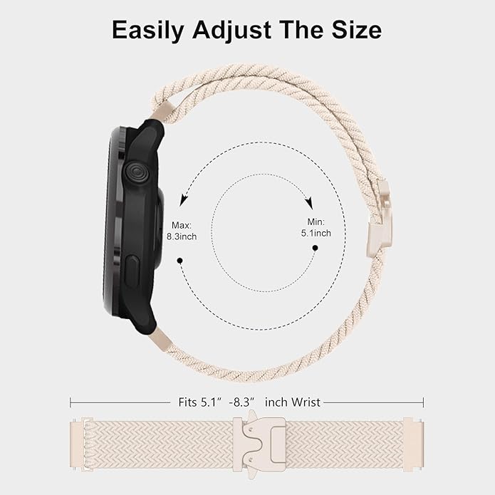 Braided Bands Compatible with Garmin Vivoactive 6/5/3/Venu 2 Plus/Forerunner 165/55/645/245 Music, 20mm Parachute Buckle Soft Stretchy Nylon Band for Garmin Venu/Sq/Sq 2/Vivomove HR Men Women