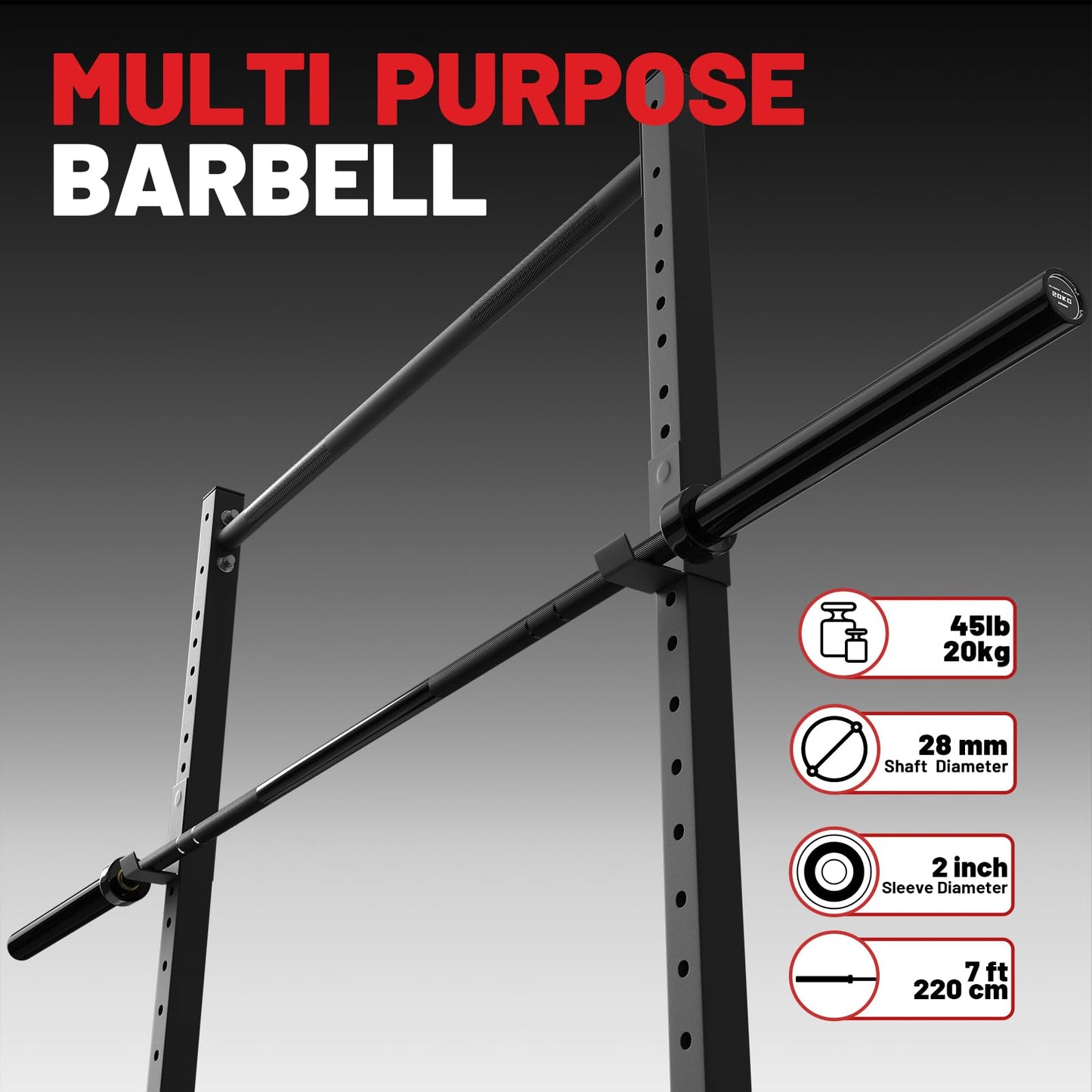 PAPABABE 7ft Barbell Olympic Barbell 1000lb Capacity Home Gym Black Elite