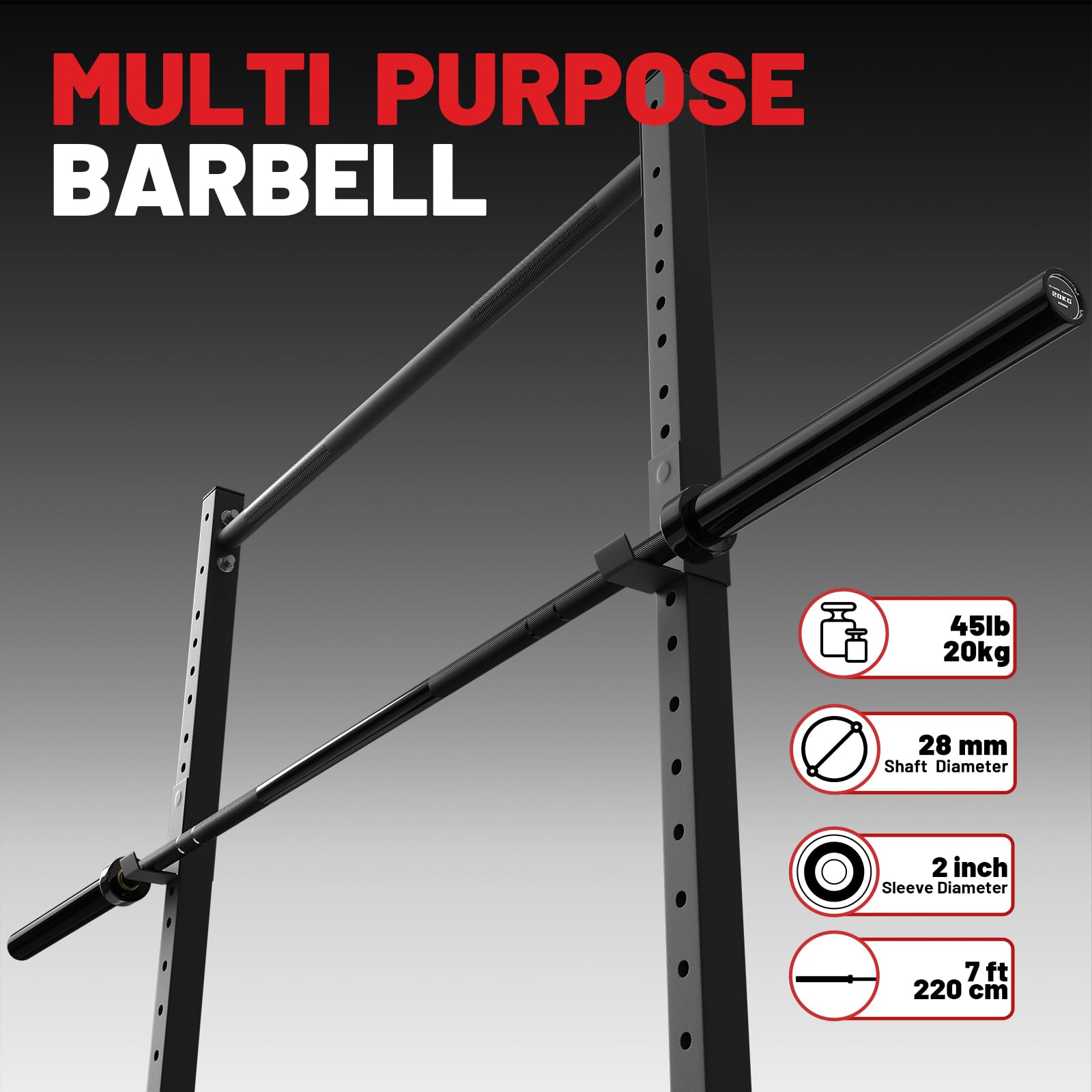 PAPABABE 7ft Barbell Olympic Barbell 1000lb Capacity Home Gym Black Elite