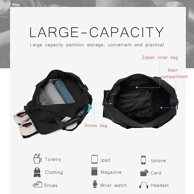 HEAD 32L Carry On Women Gym Duffel Bag with Shoes Compartment, Lightweight Crossbody Women Sport Bag for Men & Women, Workout Tote Bag Handbag for Business/Fitness/Yoga/Weekender Overnight