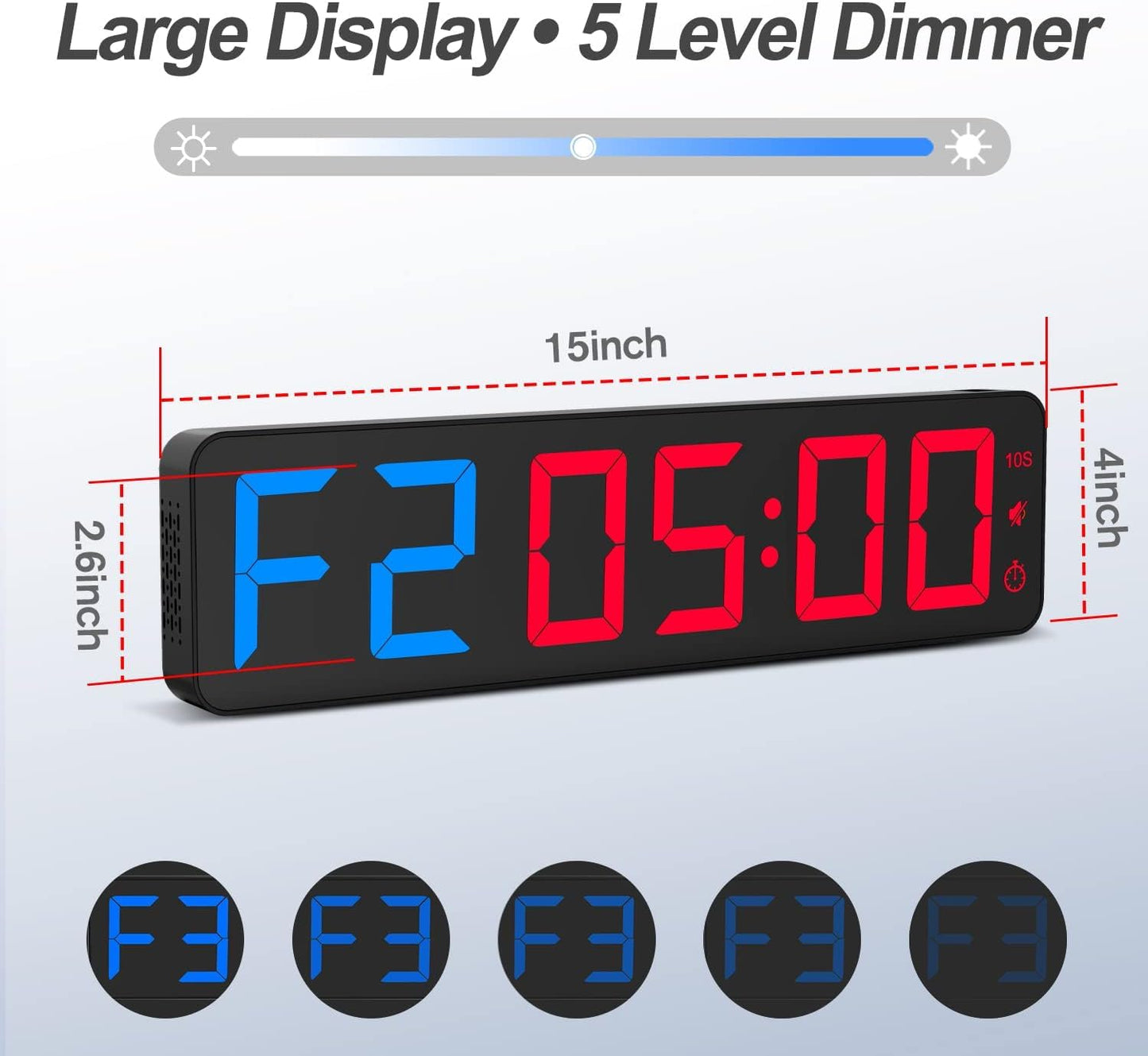 ANJANK Gym Timer 15"Large LED Display Wall Clock, Gym Interval Workout Count Down & Up Stopwatch
