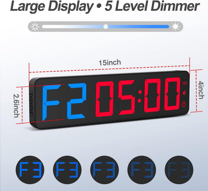 ANJANK Gym Timer 15"Large LED Display Wall Clock, Gym Interval Workout Count Down & Up Stopwatch