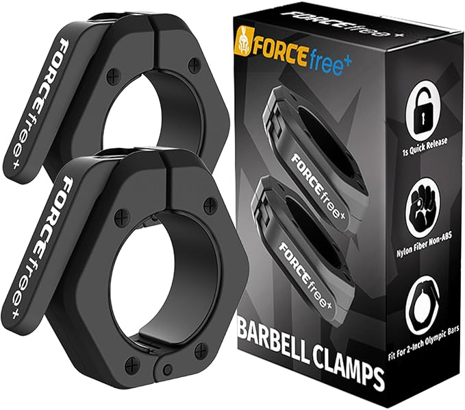 Barbell Clips (Pair), Barbell Clamps, Quick Release Olympic Barbell Clamps with Anti Slip TPR Grip, Barbell Collars for Secure Weightlifting & Powerlifting (Black) (NO MAG, Black)