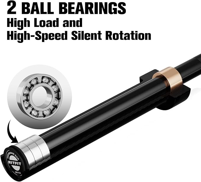 RITFIT Olympic Barbell 4ft/4.8ft/6ft - 2 Inch Weight Bar for Strength Training, Weightlifting, Squat, Deadlift, Bench Press, Curl, Overhead Press - 350lbs/500lbs Capacity