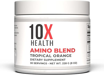 10X Health Amino Blend Pre Workout Powder for Men - Tropical Orange Flavor - EAA & BCAA Powder Amino Acids Supplement for Energy, Muscle Strength & Performance ??Pre and Post Workout - 30 Servings