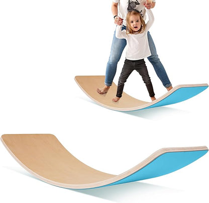 Balance Board, 32 Inch Wooden Wobble Board, Montessori Rocker Yoga Curvy Board Natural Wood, Open Ended Learning Toy, Sensory Play Equipment for Office & Classroom, Multiple Colors