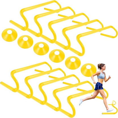 10 Pcs 6" Speed Agility Training Hurdles with 6 Marker Cone Durable Detachable Training Equipments Plyometric All Speed Hurdle for Athletes Soccer Basketball Football Practice