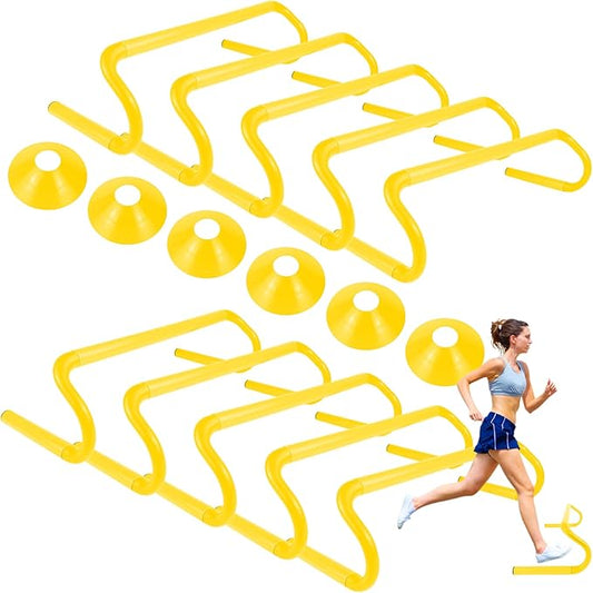 10 Pcs 6" Speed Agility Training Hurdles with 6 Marker Cone Durable Detachable Training Equipments Plyometric All Speed Hurdle for Athletes Soccer Basketball Football Practice