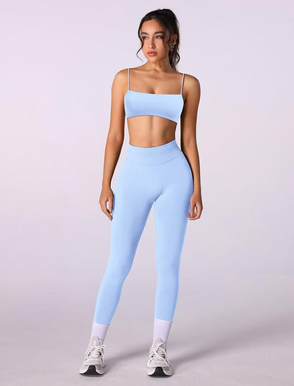 Workout sets for women 2 piece:Spaghetti Straps BacklessTop Bra and High Rise leggings for yoga