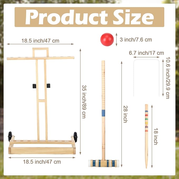 6 Player Croquet Set for Adults and Kids Croquet Lawn Game Kit with Wooden Stand for Backyard Lawn Yard Outdoor Games(28 Inch)