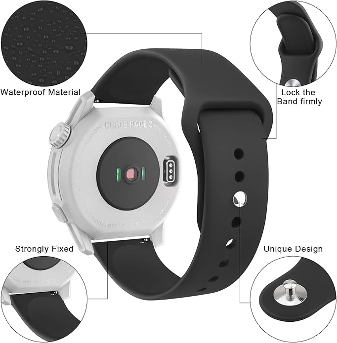 Amzpas Silicone Band for Coros PACE 2/ APEX 42mm/ APEX 2, 20mm Quick-Release Replacement Wristband Sport Strap for Men Women