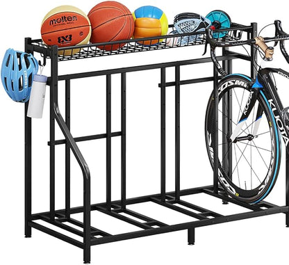 Bike Rack Storage Stand Organizer Floor Holds 4 Bicycle Parking Freestanding Adjustable Garage Indoor Outdoor Bike and Sports Storage Station, Black (4 Bike Stand)