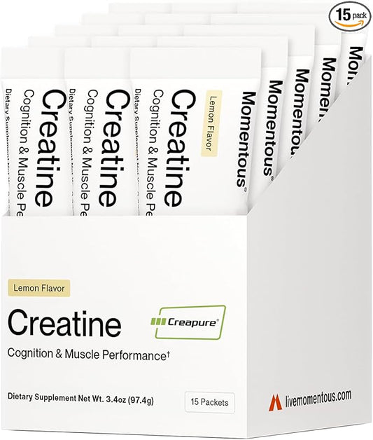 Momentous Creatine Lemon Monohydrate Powder - Creapure Creatine Powder - Supports Strength, Lean