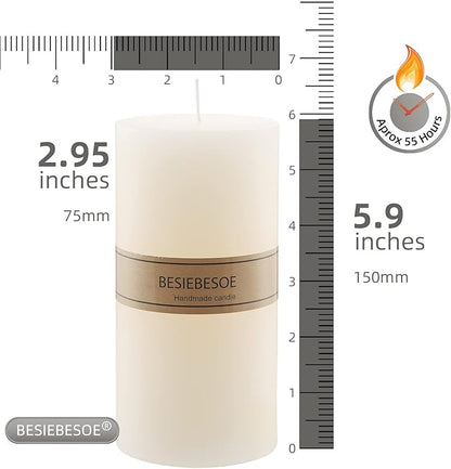 3×6 Ivory Pillar Candles Set of 6 Unscented Handpoured Weddings, Home Decoration, Restaurants, Spa, Church Smokeless Cotton Wick - Ivory 300Hour