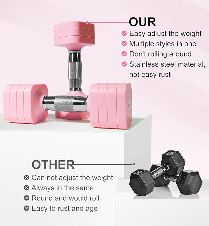 15LB 20LB 40LB 50LB Adjustable Dumbbell Set Free Weights Dumbbells Set for Women Men Hand Weights Sets Adjust Dumbbell Weight Sets for Home Gym Exercise Workout Strength Training Equipments