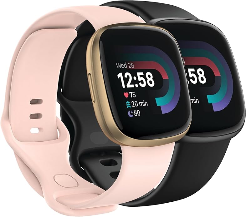 Compatible with Fitbit Versa 4 / Fitbit Versa 3 / Fitbit Sense/Sense 2 Bands, Soft Silicone Replacement band for Women Men 2 Pack