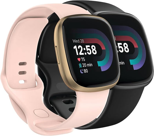Compatible with Fitbit Versa 4 / Fitbit Versa 3 / Fitbit Sense/Sense 2 Bands, Soft Silicone Replacement band for Women Men 2 Pack