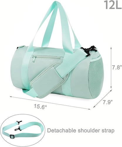 Small Gym Bag Duffel Bag for Women Men Fitness Sports Bag Workout Adjustable Detachable Shoulder Strap Lightweight Carry on Travel Duffle Bag (Green, 15" / Mini / 12L)