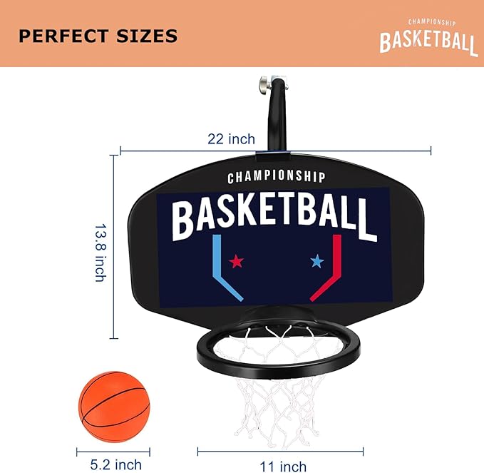 Trampoline Basketball Hoop Attachment, with 3 Mini Balls and Air Pump, Fits All Trampoline Models, Universal Accessories of All Ages, Height and Angle Adjustable