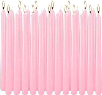 24 Pack Pink Taper Candles, 7-8 Hours Burn Time, Unscented, Smokeless and Dripless, 0.75 x 10 Inch Dinner Candle Set for Household, Wedding, Party and Home Décor Candlesticks