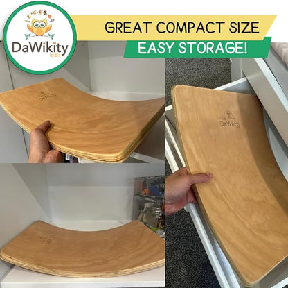 Balance Board - Wooden Wobble Board for Kids - Compact Balancing Trainer - Poplar Core - Eco-Coating - Sensory Motor Development - Core Strengthening - 17x12x3", Up to 480 lbs Capacity