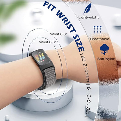 Sport Loop Nylon Watch Bands Compatible with Fitbit Charge 6/5, Adjustable Breathable Replacement Soft Nylon Loop Wristband for Women/Men