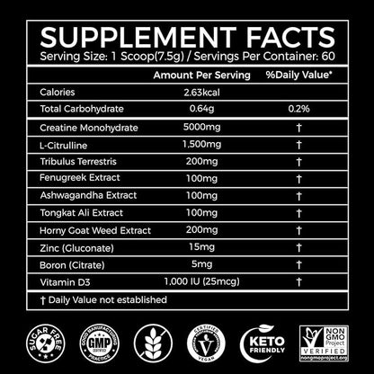 AiVital™ Creatine Powder for Men–5000mg Creatine Monohydrate with 1500mg L-Citrulline & 500mg Vitality Blend for Men–Strength, Performance,Muscle Pump&Recovery Support–Unflavored,60 Servings, 450g