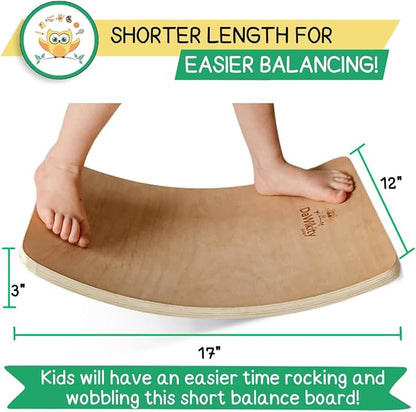 Balance Board - Wooden Wobble Board for Kids - Compact Balancing Trainer - Poplar Core - Eco-Coating - Sensory Motor Development - Core Strengthening - 17x12x3", Up to 480 lbs Capacity