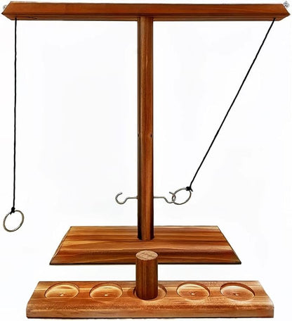 Ring Toss Game, Wooden Hook Tossing Game with Shot Ladder for Party Outdoor Handmade Handheld Ring Hook Fast-Paced Family Interactive Gaming Toys