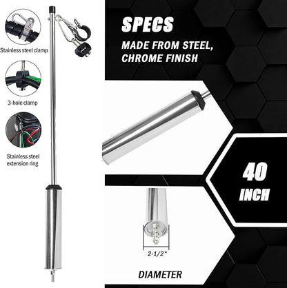 Semi Truck 40" Swivel Pogo Stick,Pogo Stick for Air Brake Line & Electric Power Cord Holder,Heavy Duty Stainless Steel Pogo Stick with 3 & 1 Hole Clamp,Chrome Color（1pack
