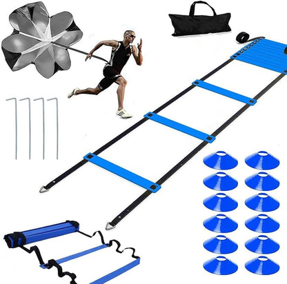 20ft Sports Agility Ladder, Agility Training Equipment for Football, Exercise, Tennis, Legs Workout with Speed Parachute, Cones and Carry Bag