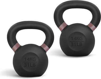 Yes4All Kettlebell, Heavy Duty Powder Coated Cast Iron Kettlebells, Non-Slip Handle & Flat Bottom for Conditioning, Strength Training & Full Body Exercises at Home Gym - Single & Pair