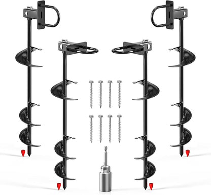 Ground Anchors for Sheds, Flymer Heavy Duty Carport Anchors Kit, 16 in Multi-Purpose Ground Anchors for Trampoline, Gazebo, Camping Tent, Swing Sets, 4 Pcs