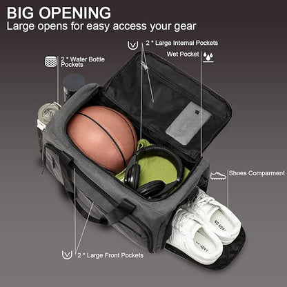 Gym Bag for Men Women, Small Fitness Workout Sports Bag with Wet Pocket & Shoes Compartment, Water Resistant Overnight Weekender Duffel Bag