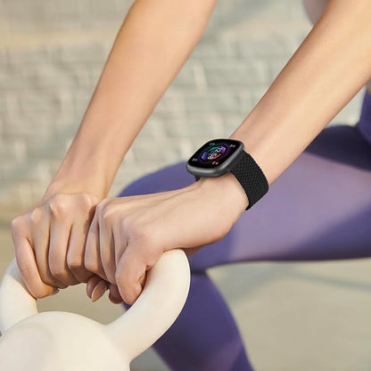 Fintie Magnetic Braided Stretchy Band Compatible with Fitbit Versa 4 3 / Sense 2 1, Soft Woven Nylon Sport Elastic Replacement Strap Wrist Bands, Black