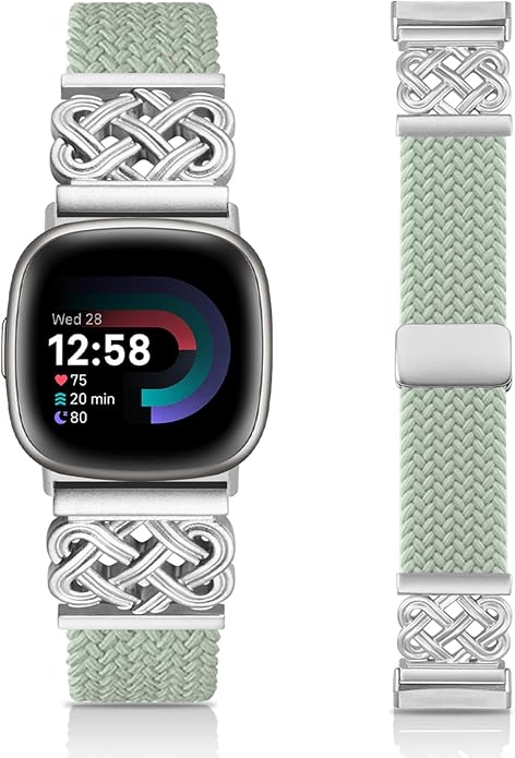 Braided Band Compatible with Fitbit Versa 4 Bands for Woman/Versa 3/Sense 1/Sense 2 Band, Magnetic Clasp Fabric Nylon with Designer Interlock Buckle Straps for Fitbit Versa4/3/Sense1/2