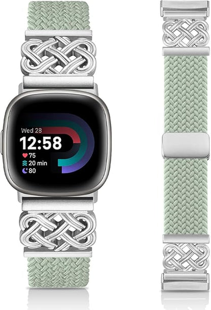 Braided Band Compatible with Fitbit Versa 4 Bands for Woman/Versa 3/Sense 1/Sense 2 Band, Magnetic Clasp Fabric Nylon with Designer Interlock Buckle Straps for Fitbit Versa4/3/Sense1/2
