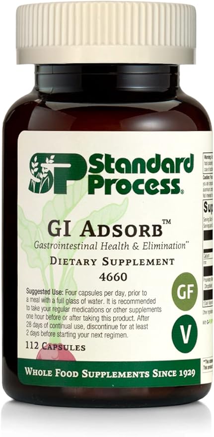 Standard Process GI Adsorb - Gastrointestinal Health & Elimination Dietary Supplement - Digestion System Support - Gluten-Free, Non-Dairy & Non-Soy - 112 Capsules (28 Servings)