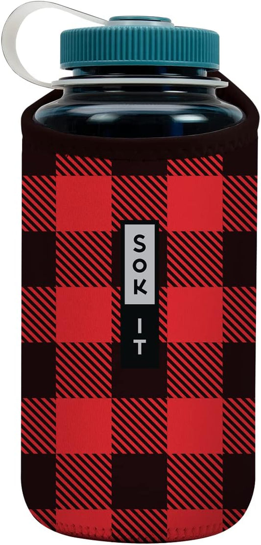 Sok It BotlSok Water Bottle Sleeve Insulated Neoprene Cover (Buffalo Check, Fits 32oz Nalgene)