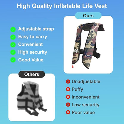 Automatic/Manual Inflatable Life Jacket| Inflatable PFD Kayak Vest Adult| Life Vest for Adults| Outdoor Water Sports| Supports up to 330 lbs|33g of Carbon Dioxide Cylinder