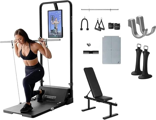 Gym Monster Works Plus & Adjustable Barbell Hooks & Skiing Handles 2 Bundle